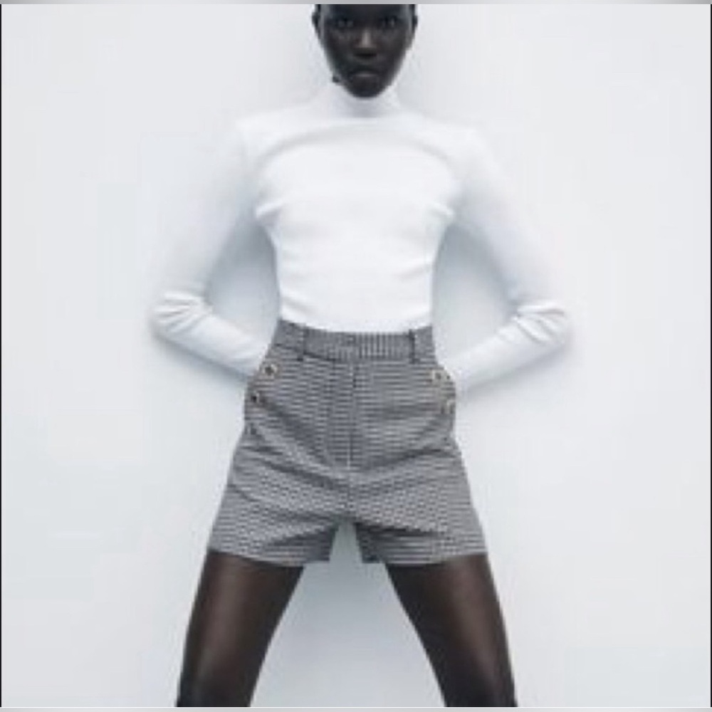 Zara Houndstooth SHORTS W/ BUTTONS High-waist NEW